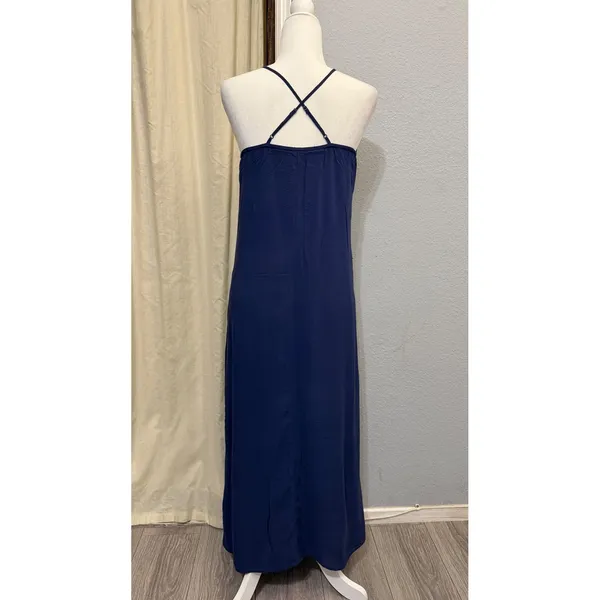 Old Navy Maxi Dress Size S Navy Blue Rayon Cami V-Neck Cross Back Summer Coastal - Image 4