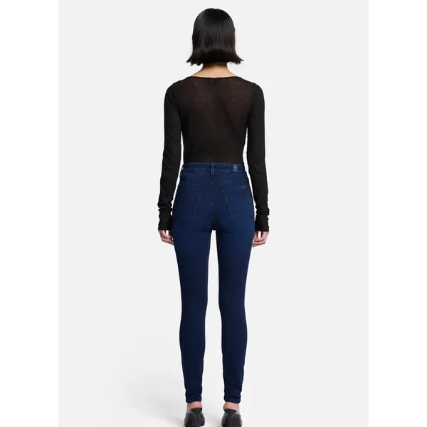 7 For All Mankind Womens High Rise Skinny Jeans Dark Indigo‎ Blue Size 28 - Image 4