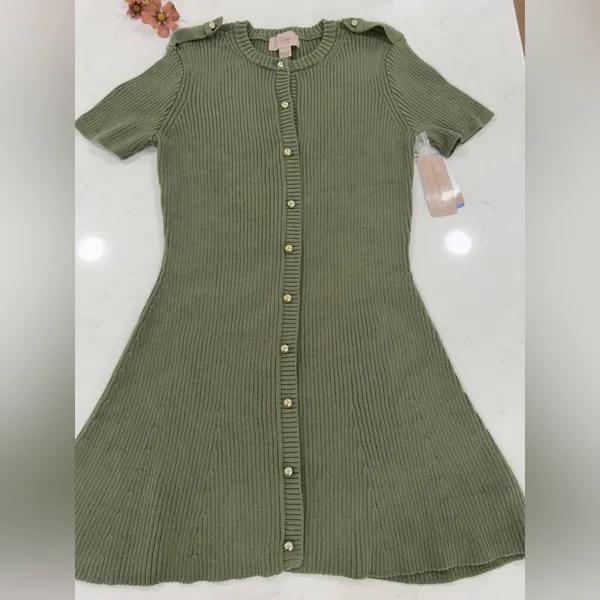 French Connection Sage Green Ribbed Midi Dress - Image 4