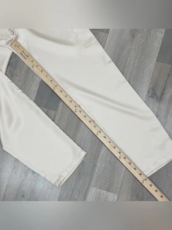 Bailey 44 Satin Cargo Pants Trousers Cream Medium High Waist Ankle Tapered - Image 12