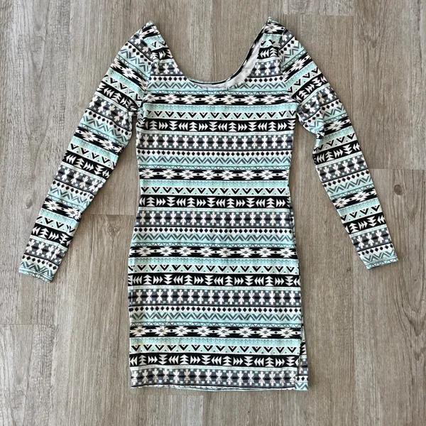 Womens Charlotte Russe Blue Aztec Bodycon Dress - S - Image 3