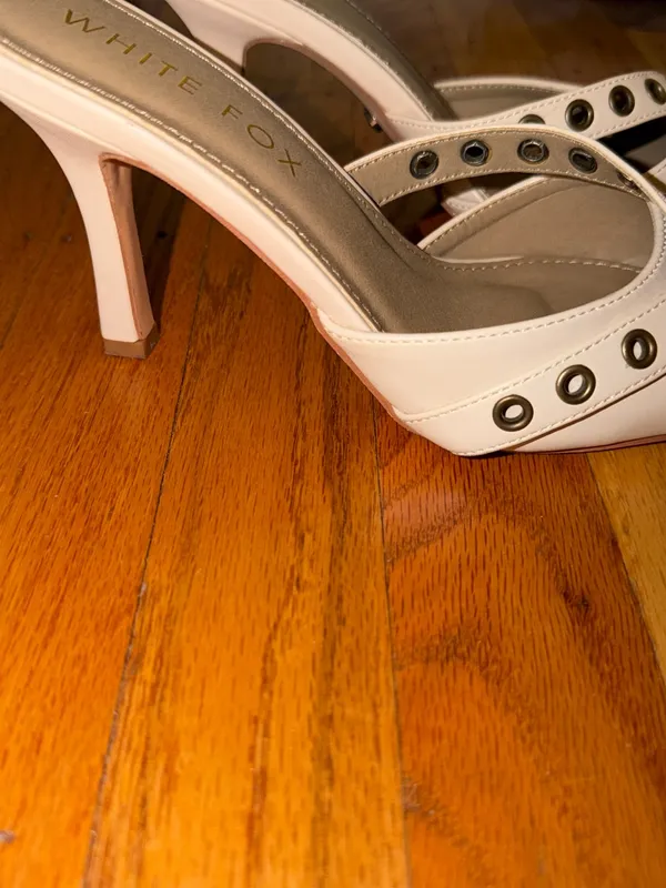White Fox Boutique White Pointed Mule with Grommet Buckle Detail - Image 2