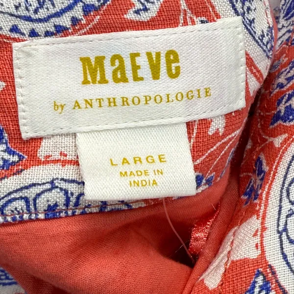 Maeve Anthropologie Halter Dress Button Front Linen‎ Blend Red Blue Large - Image 7