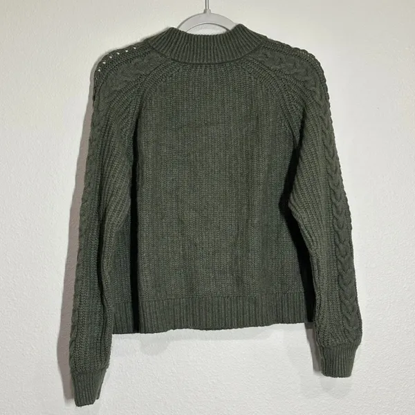 J. Crew Women's Size Large Cable Knit Pom Pom Mockneck Sweater Forest Green - Image 4