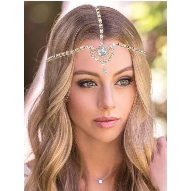 NEW Head Chain Jewelry Crystal Hair Chains Boho Headpiece - Image 2