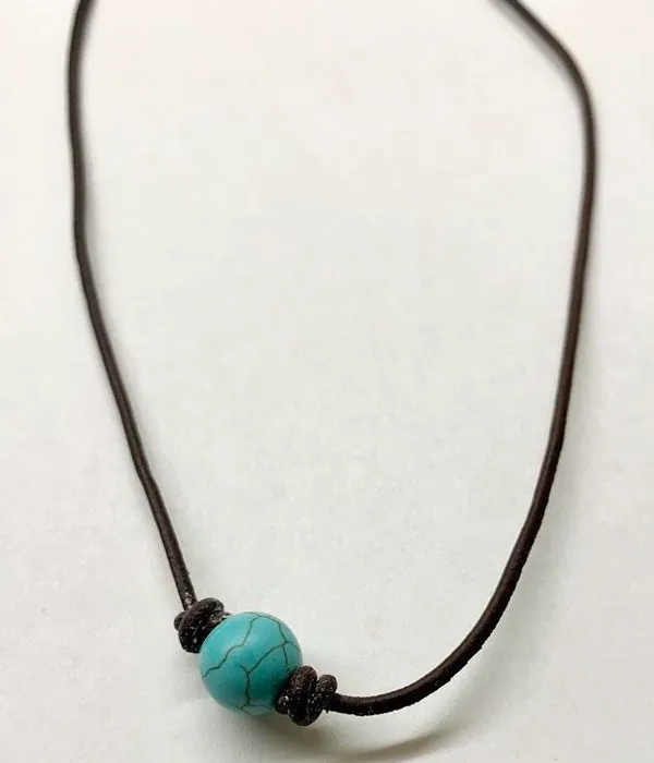 Leather Pearl Choker Blue - Image 2