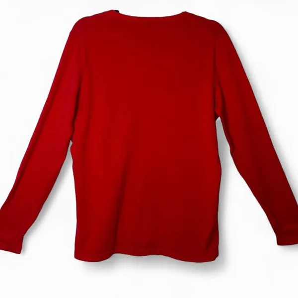 Y2K Tommy Hilfiger Red V-Neck Sweater Women's L 100% Cotton Tiny Logo Preppy - Image 4