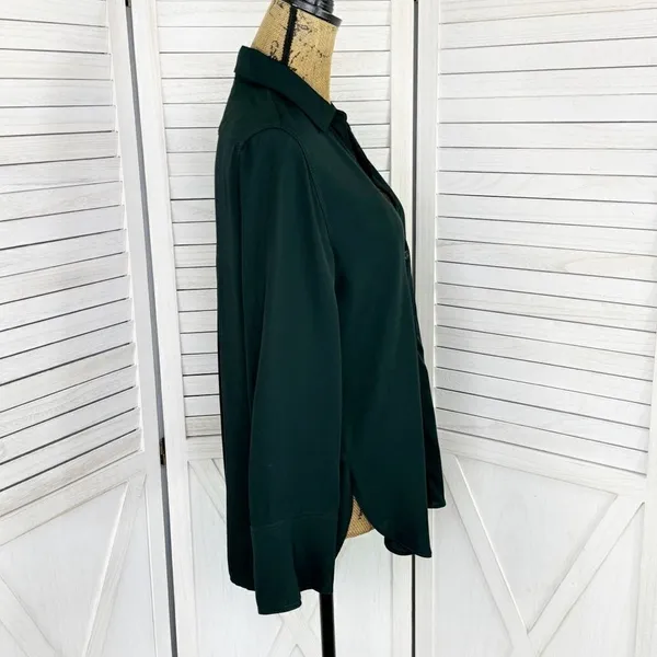 Zara V Neck Button Front Shirt Blouse‎ Dark Green Small Long Sleeve - Image 3