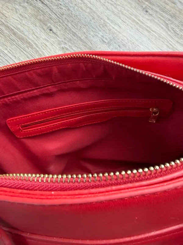 NWT Badgley Mischka Red Tote Bag Gold Logo Large Satchel $129 MSRP - Image 10