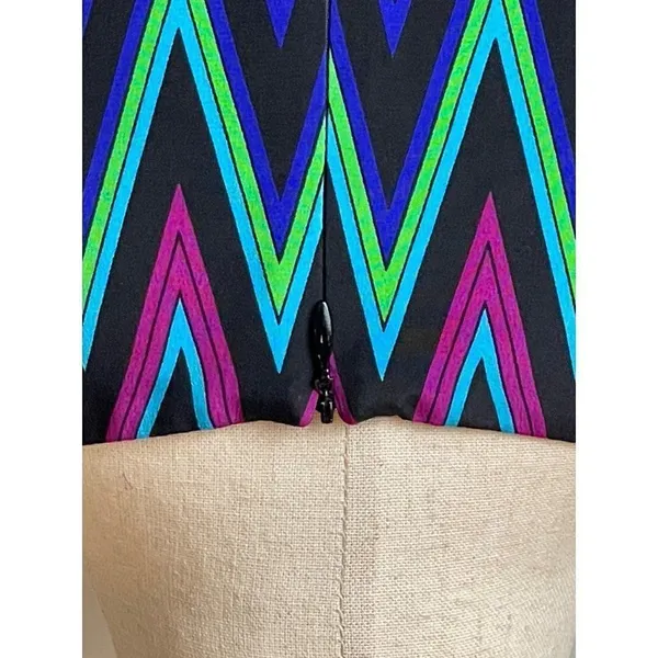 Amanda Uprichard Blue Chevron Print Silk‎ Sleeveless Fit And Flare Mini Dress XS - Image 6