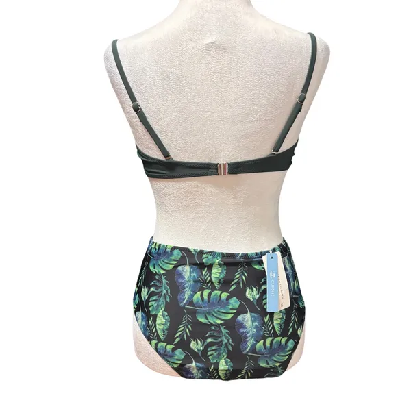 NWT Cupshe Full of Green Bikini Swimsuit Set Womens S Green Tropical High‎ Waist - Image 3