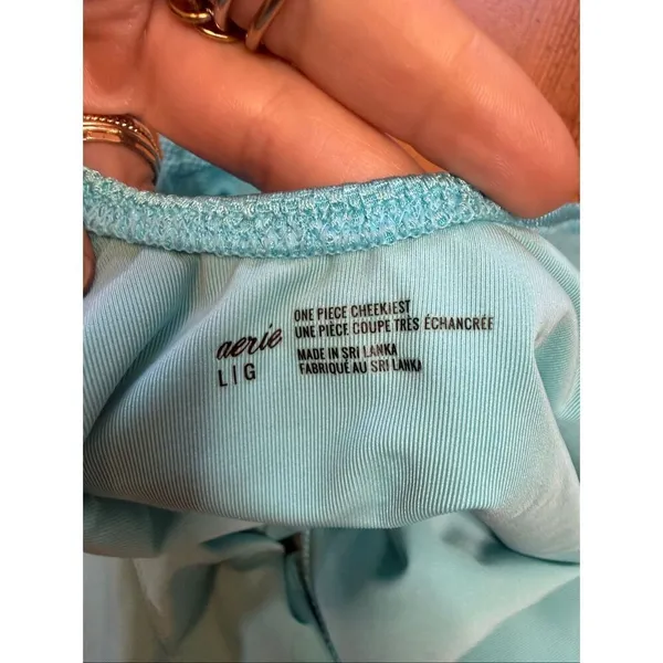 Aerie Crinkle Birthday Suite One piece Swimsuit Cheekiest Cut Blue Large - Image 6
