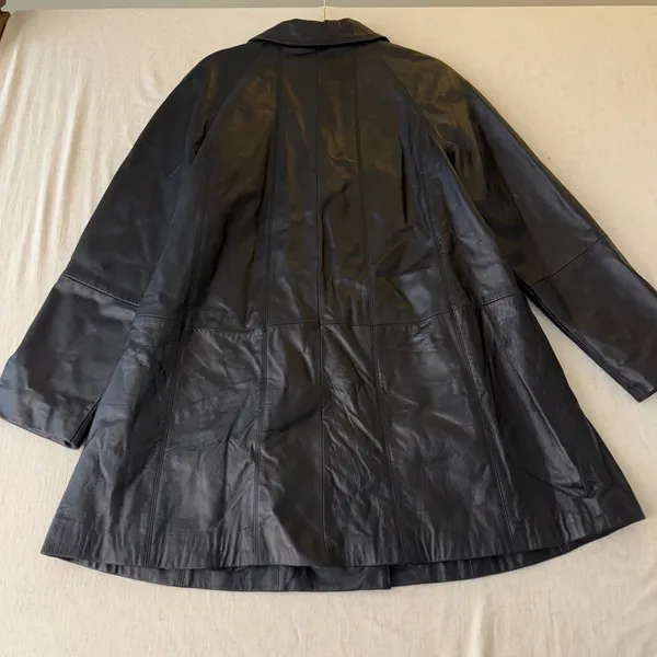 Centigrade Leather Coat women‎ L Black Floral Lining Mid Length Jacket vintage - Image 5