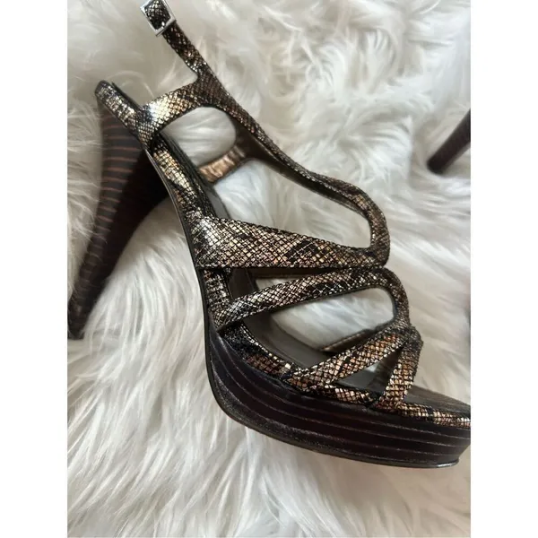 WHBM Karley Copper Metallic Strappy Platform Heels SZ 7.5 - Image 2