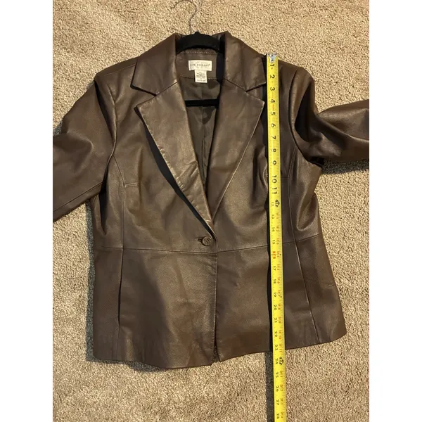 Kim Rogers Womens M Brown 100% Leather Button Front Blazer Jacket Lined Classic - Image 6