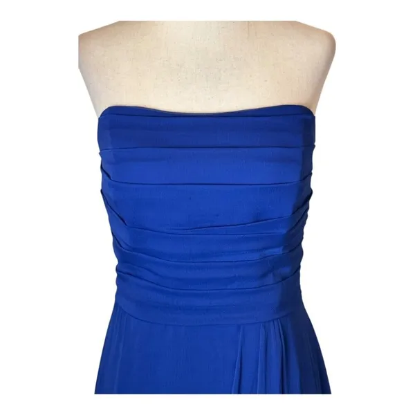 Lela Rose Dress Women XS Royal Blue Crinkle Chiffon Strapless‎ Bridesmaid Gown - Image 4