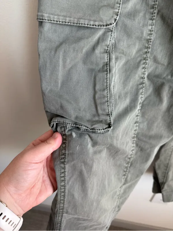 Abercrombie Baggy Cargo Pull On Pants Olive Green XXS Short - Image 13