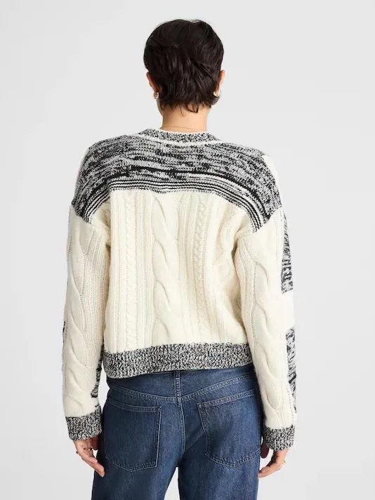 {M} Madewell Marled Patchwork Cardigan Merino Wool Sweater - Image 9