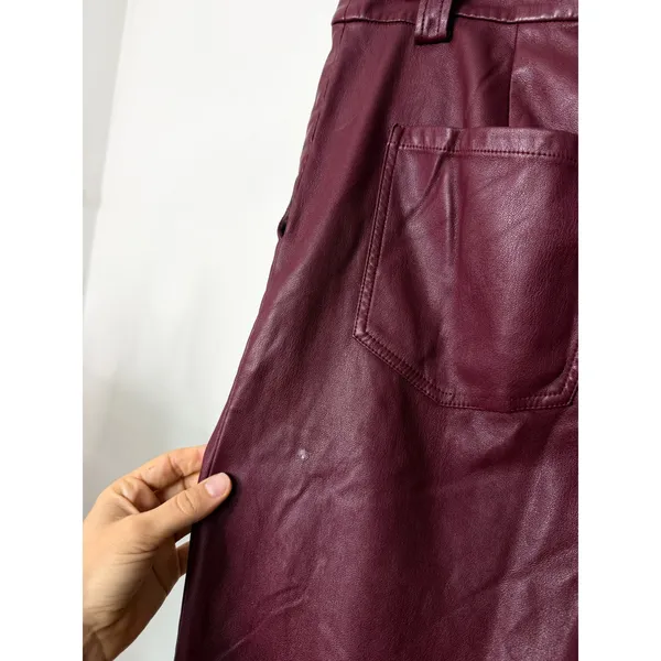 Joe's Jeans Mia Vegan Leather Pants Burgundy Wide Leg Cropped High Rise 31 - Image 6