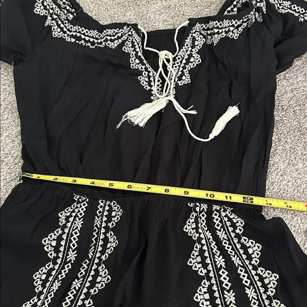 Lulus Black Jumpsuit with Off White Embroidery and Tassel - Image 12