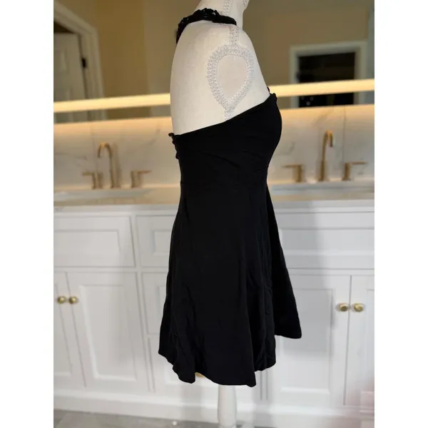 Crochet Halter Mini Dress Womens XS Black Fit Flare Boho Goth LBD Festival party - Image 4