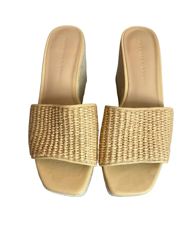 Veronica Beard Cream Woven Raffia Espadrille Wedge Sandals Slide Size 7 Women's - Image 6