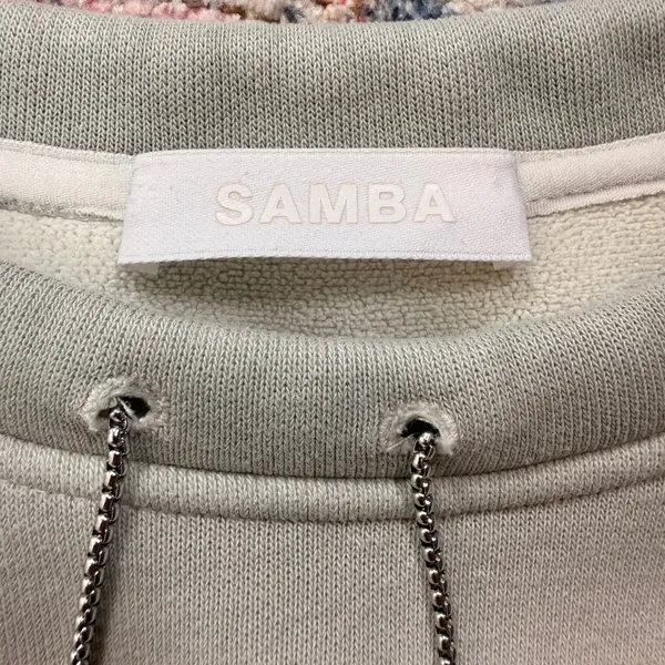 Womens Grey Cream Ombre Cropped Sweatshirt Silver Chain Detail Boxy Fit L - Image 4