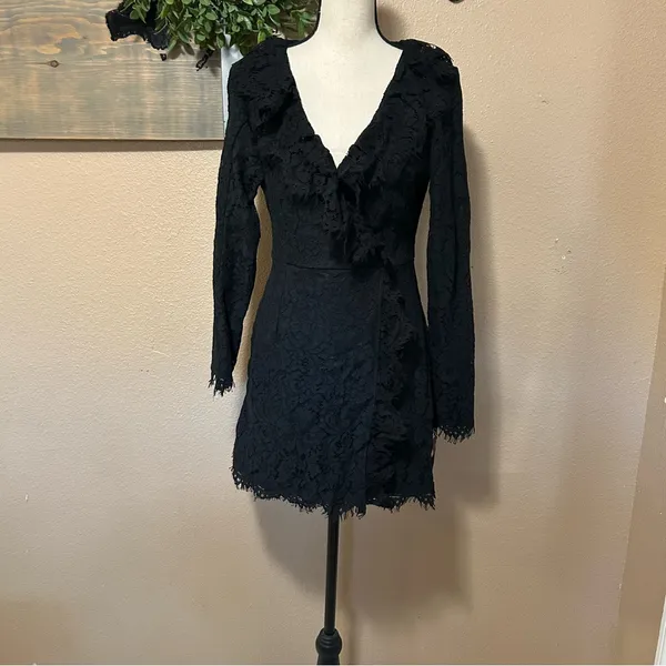 NWT Lulus Memorably Romantic Black Lace Long Sleeve Mini Dress - Image 3