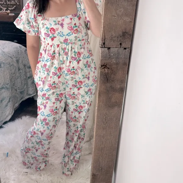 &Merci Floral Puff Sleeve Jumpsuit size large - Image 3