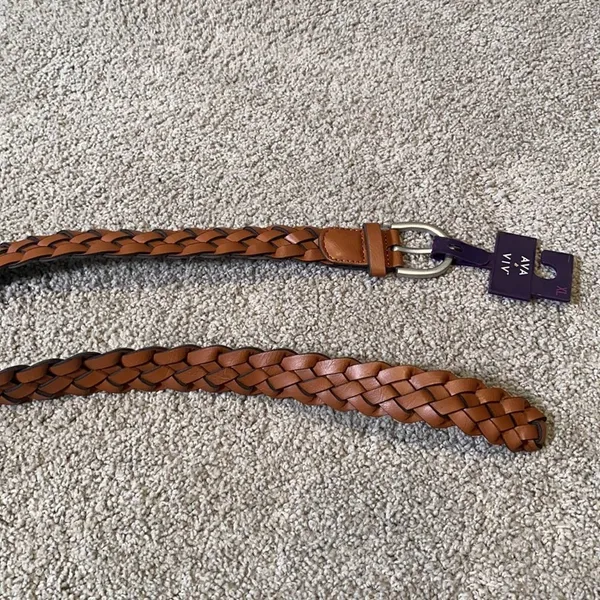 Women’s Brown Braided Belt with Silver Buckle Size XL NWT - Image 3