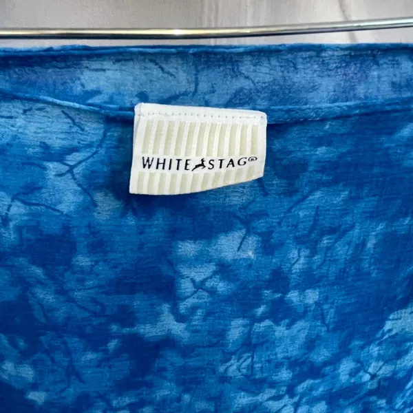 White Stag Blue Tie-Dye Beaded Sarong Maxi Skirt Scarf Cover Up - Image 5