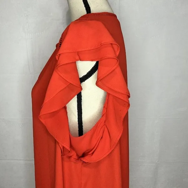 Zac & Rachel Womens Sleeveless Red Blouse V-Neck Flutter Sleeve Size L - Image 5