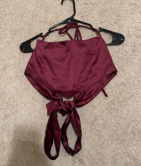 Windsor Halter Bandana Satin Tie Back Top - Image 2