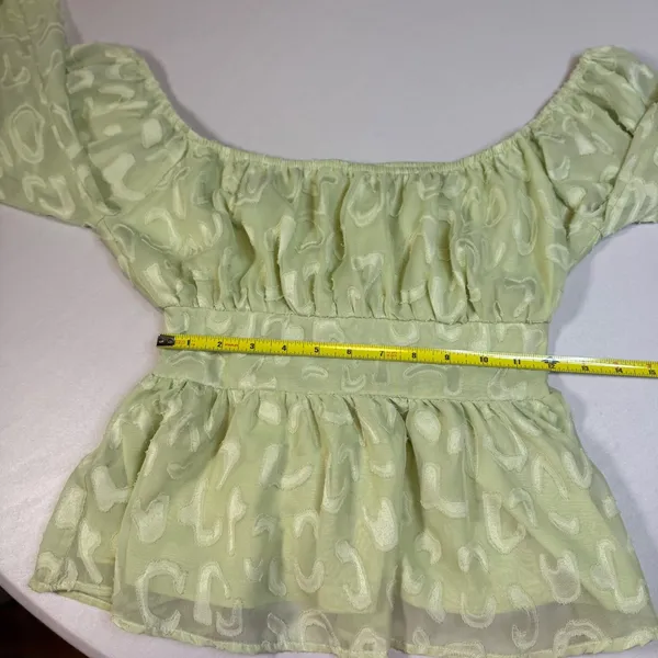 A.CALIN Flying Tomato Sage Green Texture Peplum Top‎ Balloon Sleeve Cottage Core - Image 8