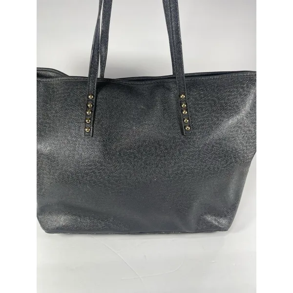 ALDO Black Large Textured Tote Bag Zip Closure Gold Studded Inner Pockets - Image 3