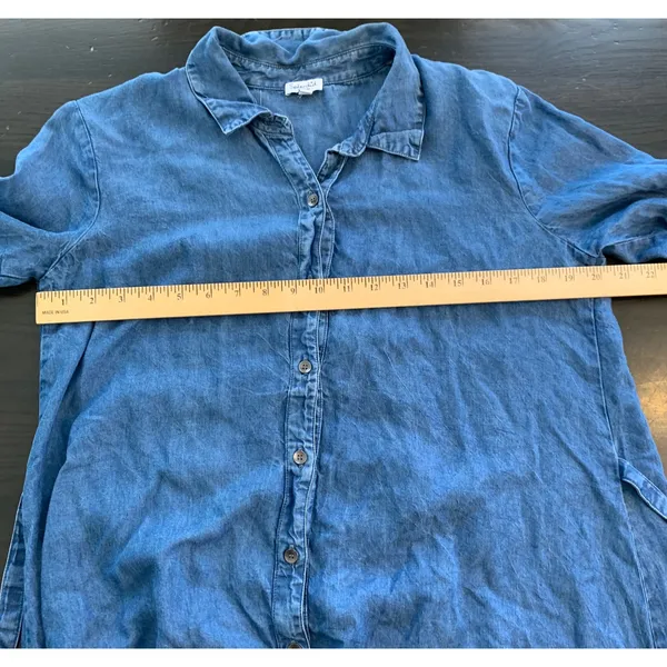 Splendid Denim Chambray Tunic Shirt Dress Tie Waist Long Sleeve‎ Blue Medium - Image 6