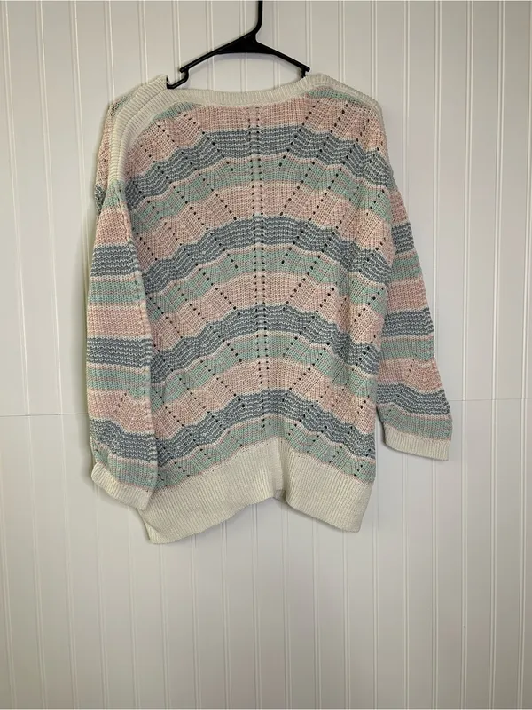 L.L. Bean Pastel Chevron Knit Sweater Size Medium - Image 5