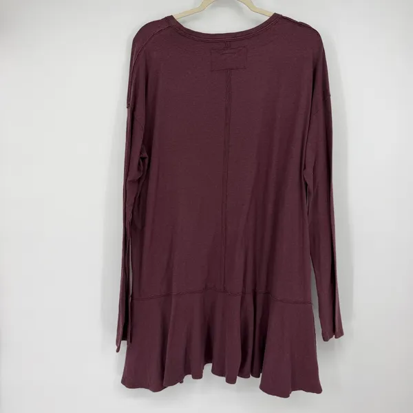 Free People We The Free L Plum Ruffle Hem Tunic Top Long Sleeve Boho Eco Cotton - Image 2