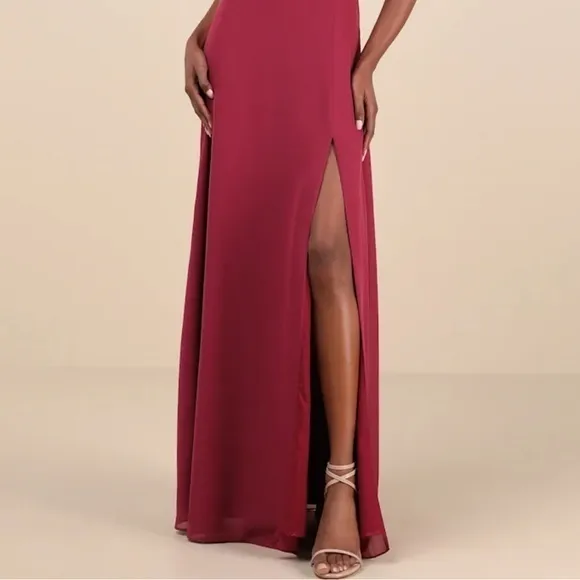 Lulus NEW Sweetest Entrance Dark Magenta Ruffled Tie-Back Maxi Dress Bridesmaid Chic - Image 7