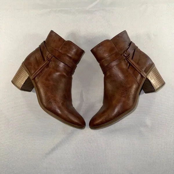 Frye & Co - Indiana Heeled Stacked Leather Ankle Boots Brown Women's Size 8M New - Image 5