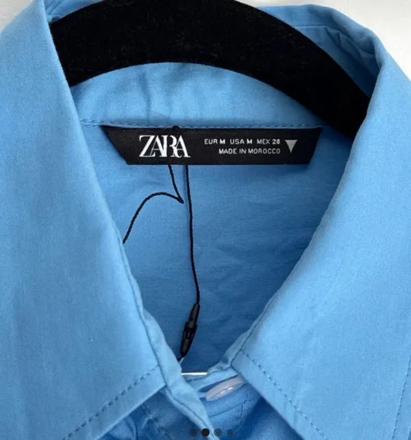 Cropped Blue Zara Shirt with Waistband - Image 2