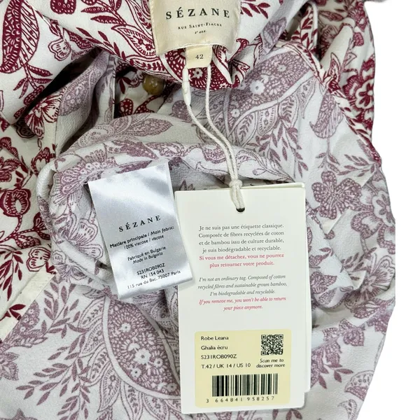 SÉZANE Leana Mini Dress, Ghalia Ecru Print, FR42/US10 - Image 11