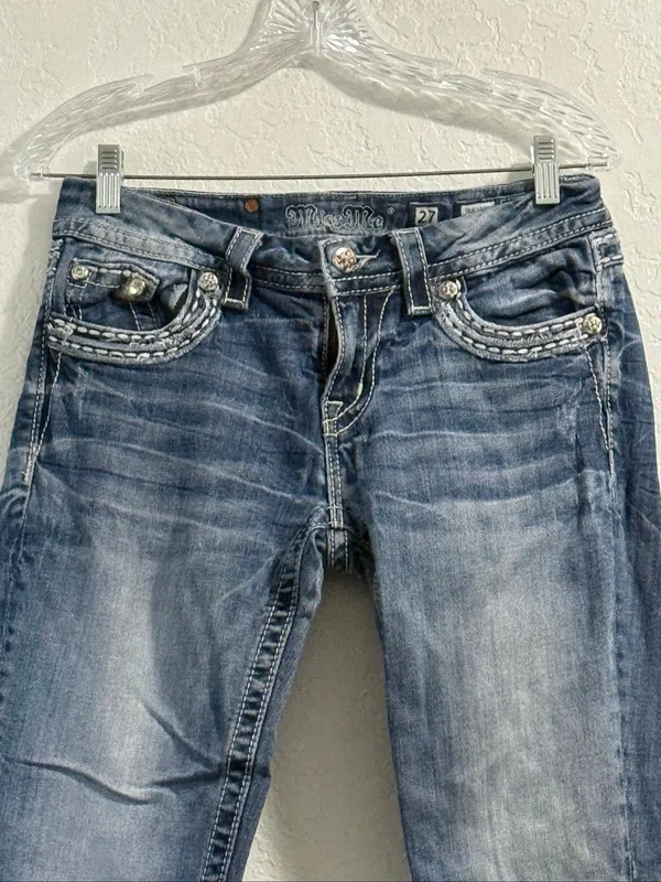 Miss Me Jeans Women 27 Bootcut Whiskered Medium Wash Denim Pants easy boot - Image 2