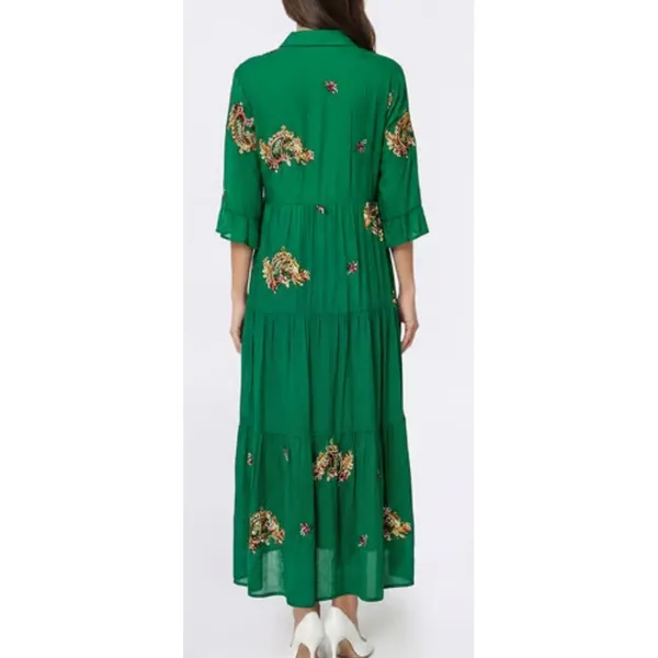 Figueroa & Flower Tiered Maxi Dress Green‎ Boho Peasant Floral Garden Party MED - Image 4