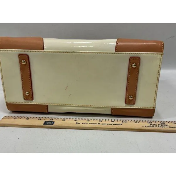 Dooney Bourke Cream Patent Leather Janine Shoulder Tote Satchel Tan Trim‎ Bag - Image 4