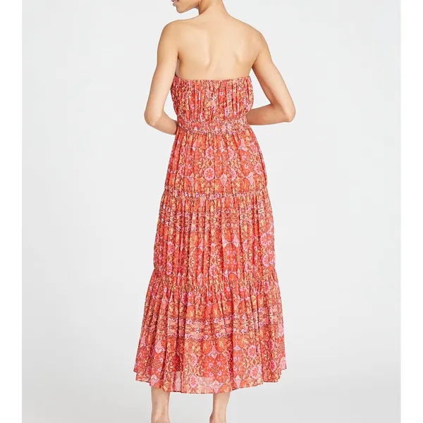 NEW Amur Mariana‎ Rosewood Paisley Floral Strapless Cocktail Tiered Midi Dress 6 - Image 2