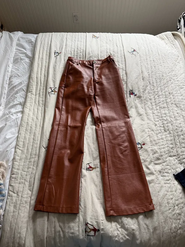 Princess Polly Leather Pants Brown Faux - Image 4