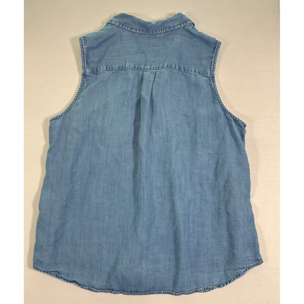 Chicos Blue Sleeveless Ruffle Denim Shirt Button Front Size 3 L XL - Image 2