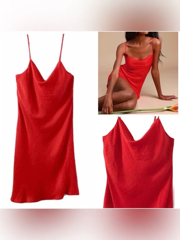 NWT Lulus red satin slip dress cowl neck going out dress medium - Image 2