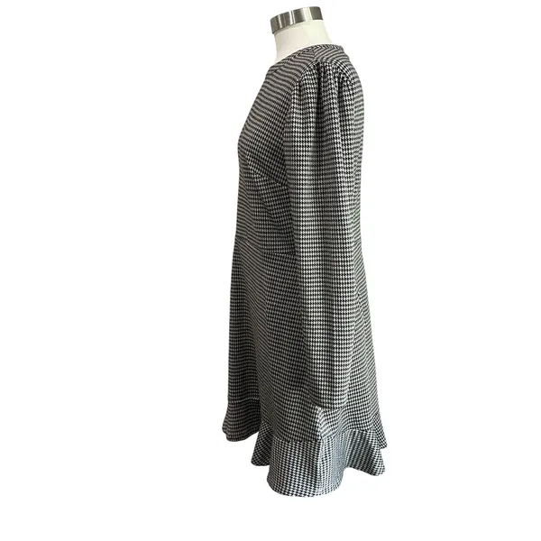 Loft Houndstooth Ruffle Posh Trim Mini‎ Dress Black and White Size 10 - Image 2